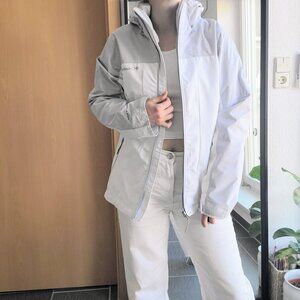 Columbia White/Gray Hooded Rain Jacket Size XS
